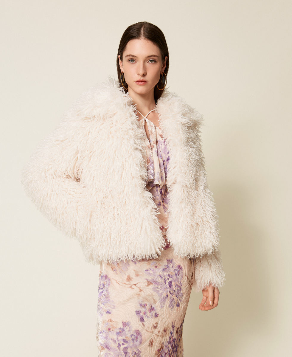 Faux fur pea coat White Snow Woman 252TS2170_00282_01