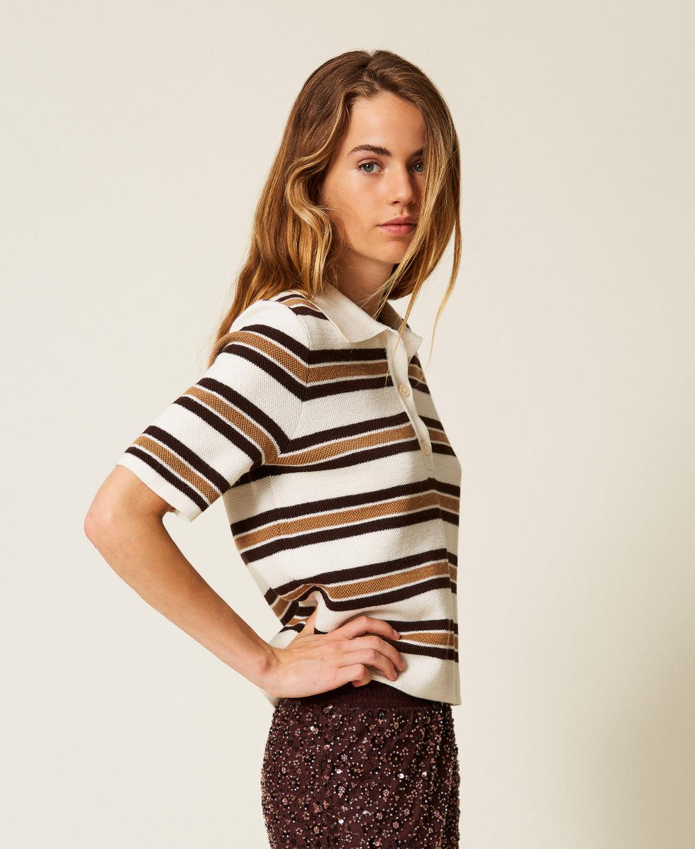 Striped polo shirt Off White/Chocolate/Camel Stripe Woman 252LI3LBB_12726_02