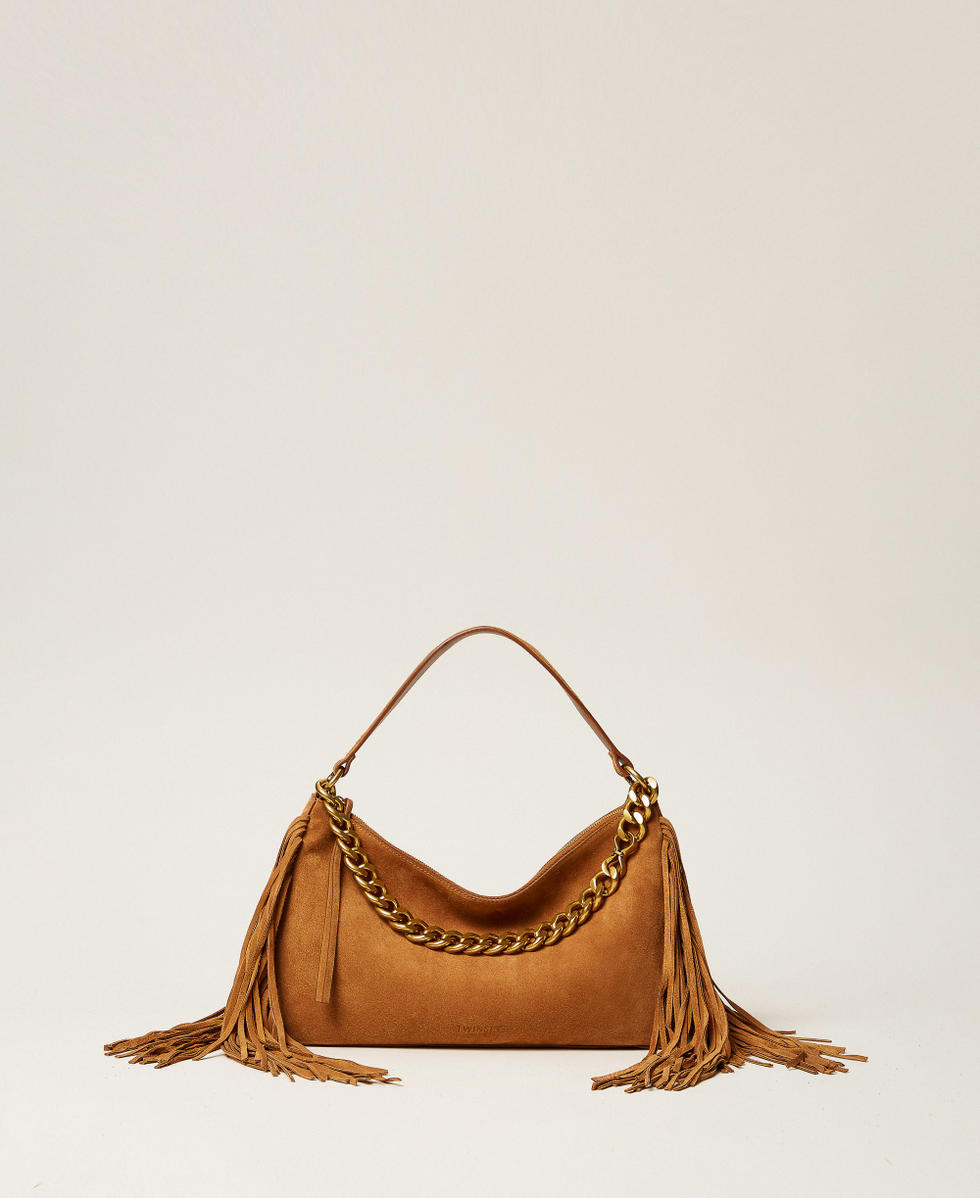 Grand sac Liliane en cuir velours avec franges Marron &laquo;&thinsp;Bubinga Wood&thinsp;&raquo; Femme 262TB7204_11061_01