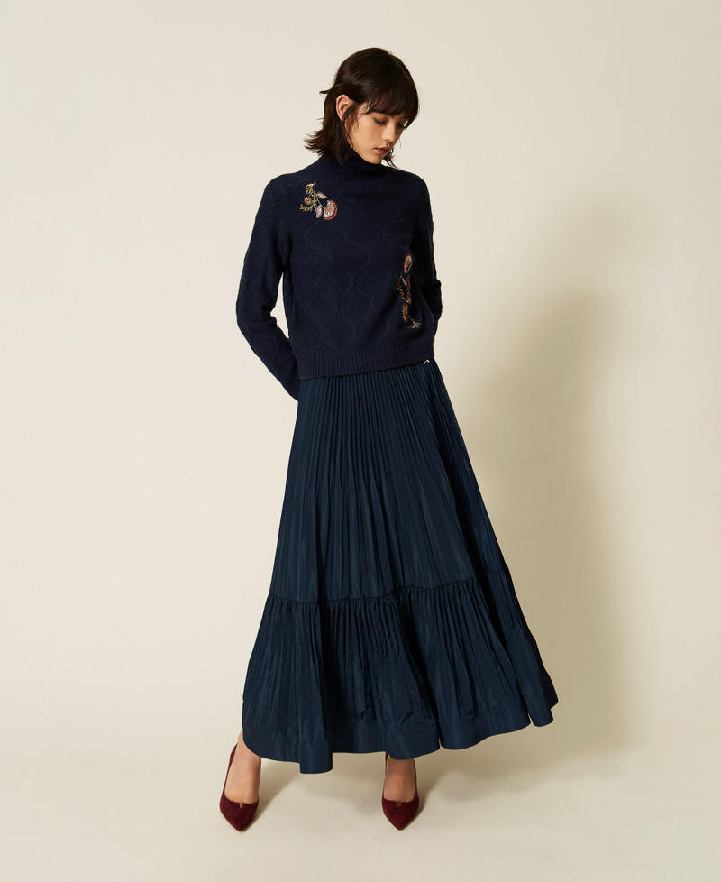 Turtleneck wool jumper with floral embroidery Blue Paint Woman 262AP3190_13182_T0