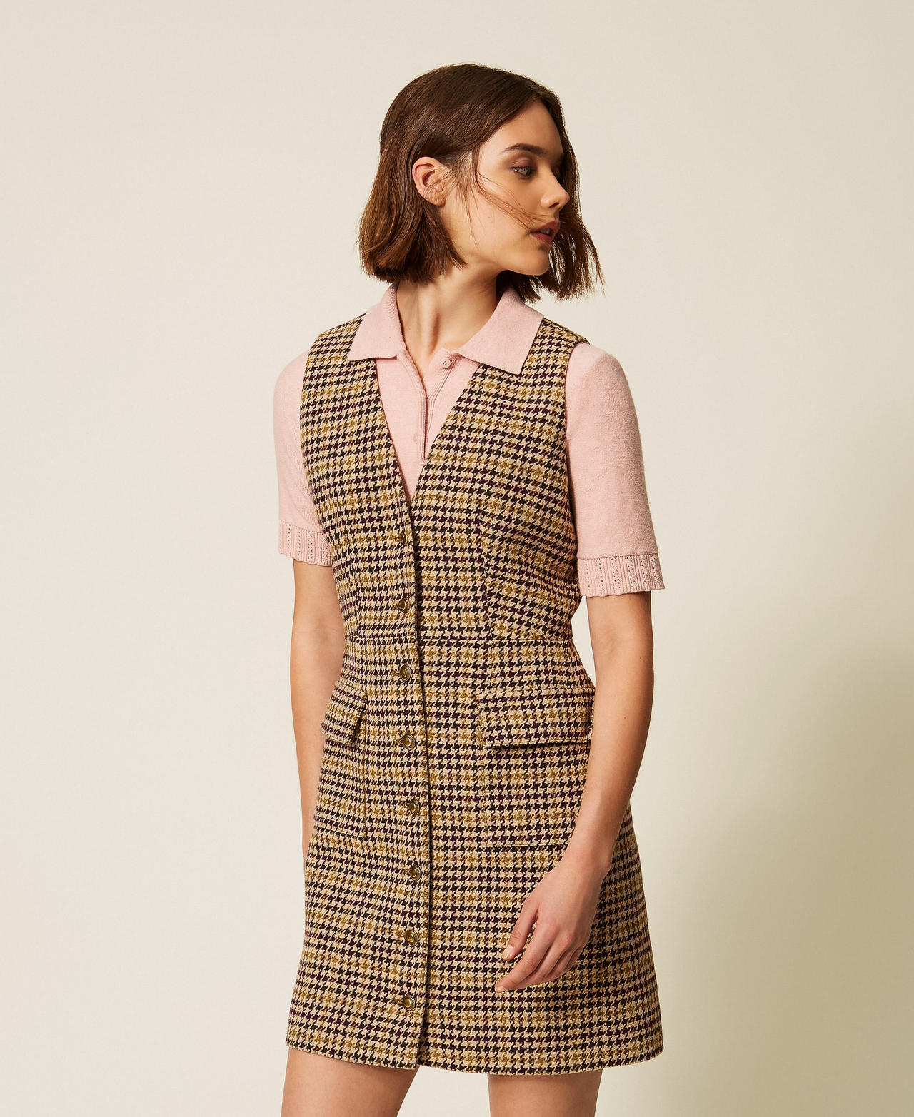 Robe courte chemisier en pied-de-poule