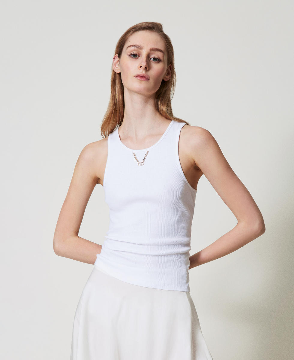 Top c&ocirc;tel&eacute; avec cha&icirc;ne Blanc Femme 251TT2400_00001_01