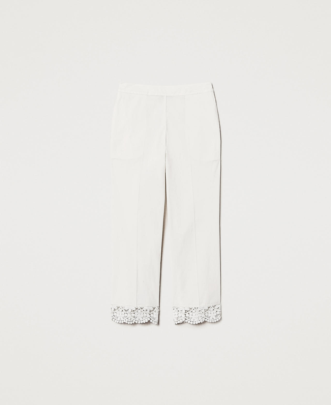 Pantalon cropped en popeline avec dentelle Blanc Neige Femme 251TT2094_00282_0S
