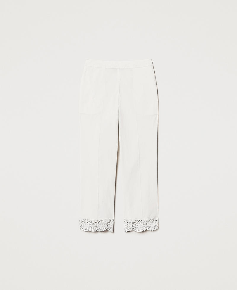 Pantalon cropped en popeline avec dentelle Blanc Neige Femme 251TT2094_00282_0S