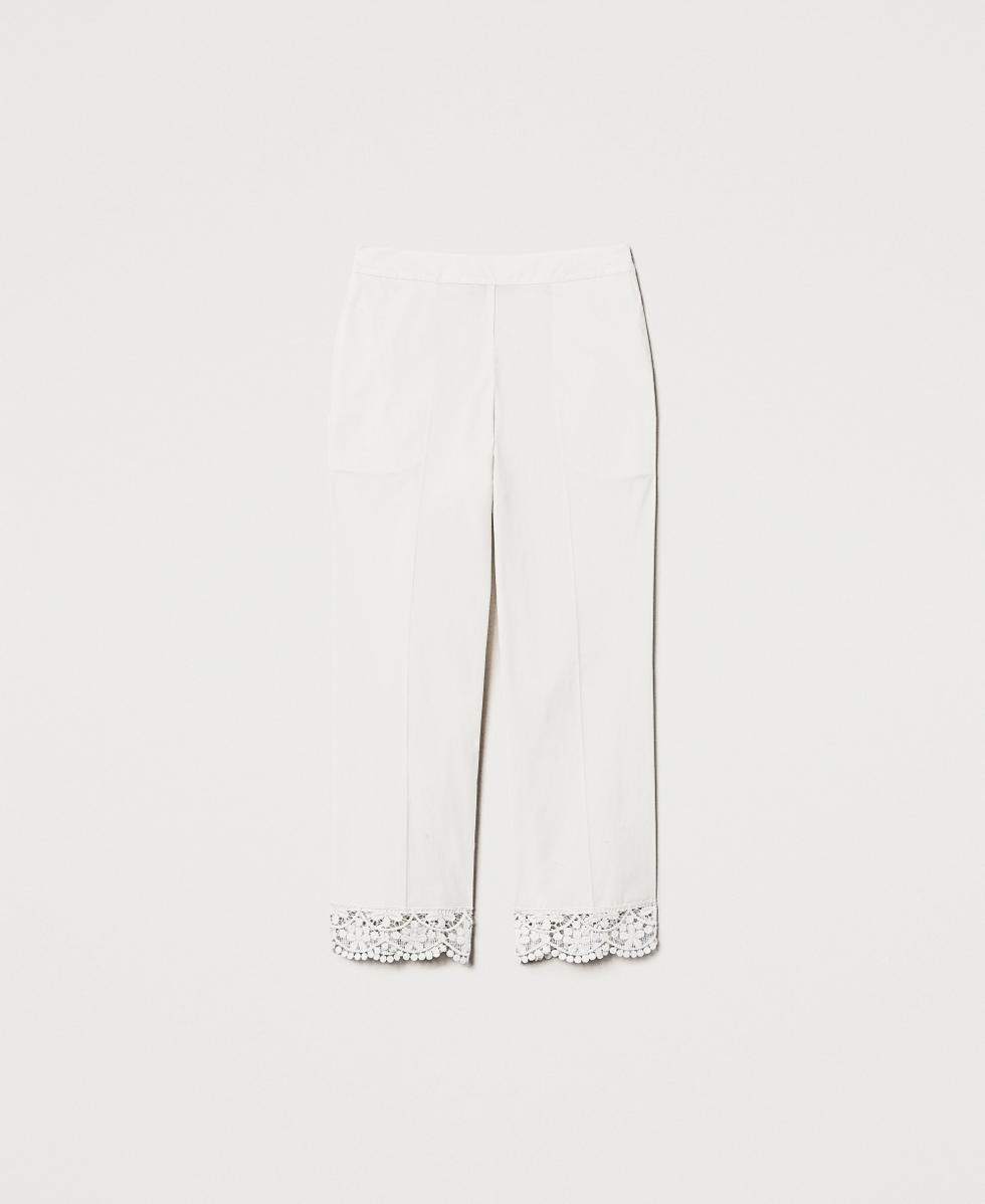 Cropped poplin trousers with lace White Snow Woman 251TT2094_00282_S0