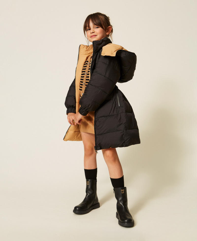 Reversible puffer jacket with belt Two-tone Black/"Iced Coffee" Brown Girl 262GJ2070_10847_05
