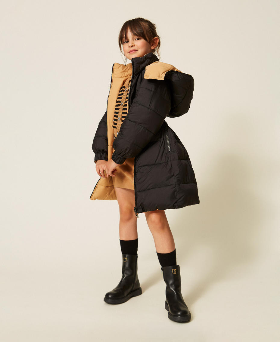 Reversible puffer jacket with belt Two-tone Black/"Iced Coffee" Brown Girl 262GJ2070_10847_05