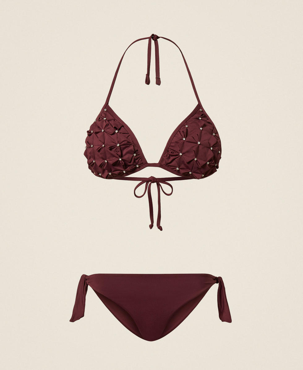 Triangle bikini top with embroidery and thong bottoms "Wine tasting" Purple Woman 261LBMB22_05609_S0