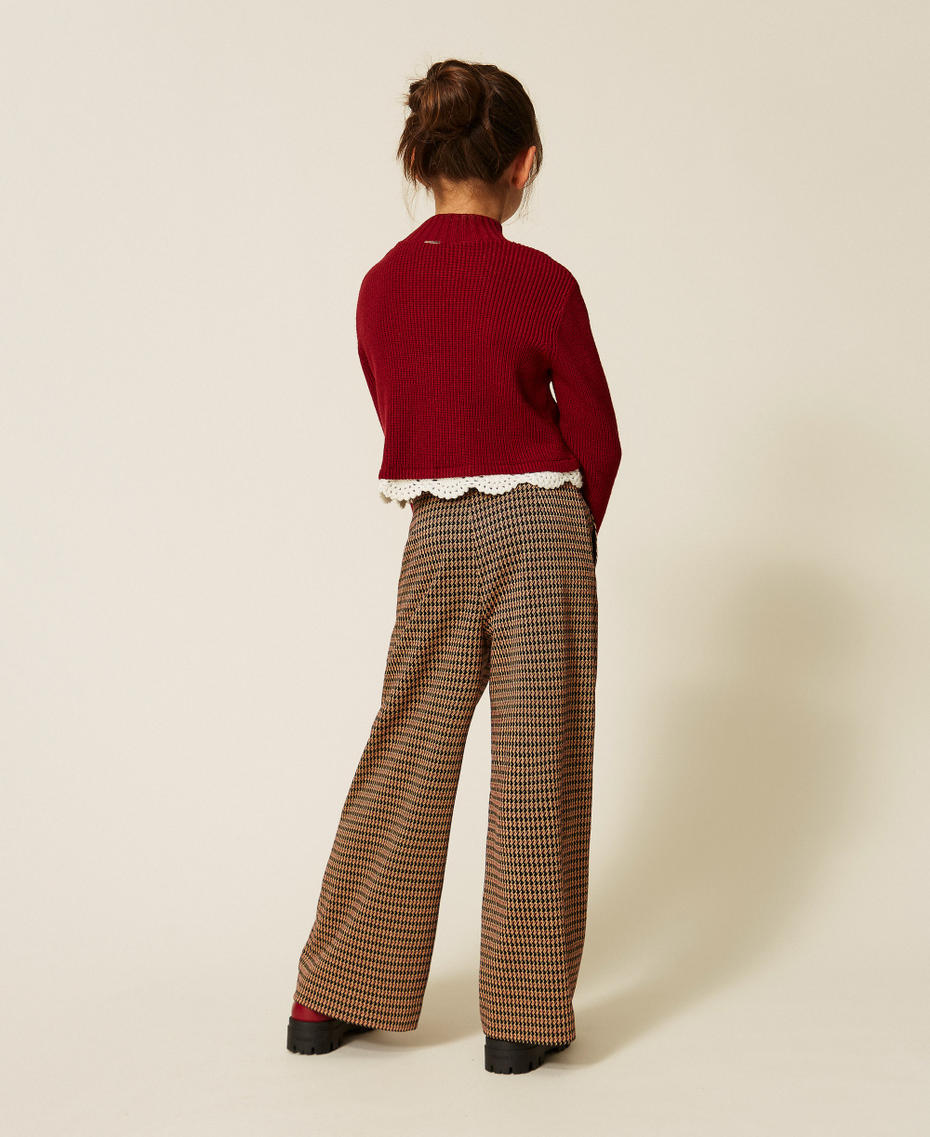 Houndstooth palazzo trousers "Iced Coffee" Brown/Red Ruby Houndstooth Girl 262GJ2092_13819_03