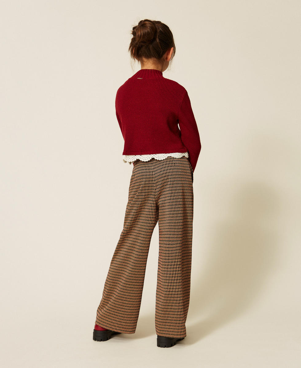 Houndstooth palazzo trousers "Iced Coffee" Brown/Red Ruby Houndstooth Girl 262GJ2092_13819_03