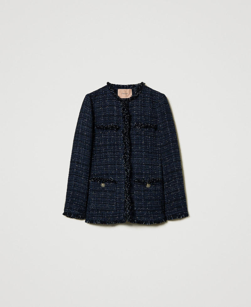 Bouclé jacket with logoed buttons Blue Denim / Black Bouclè Woman 242TT2391_12006_0S
