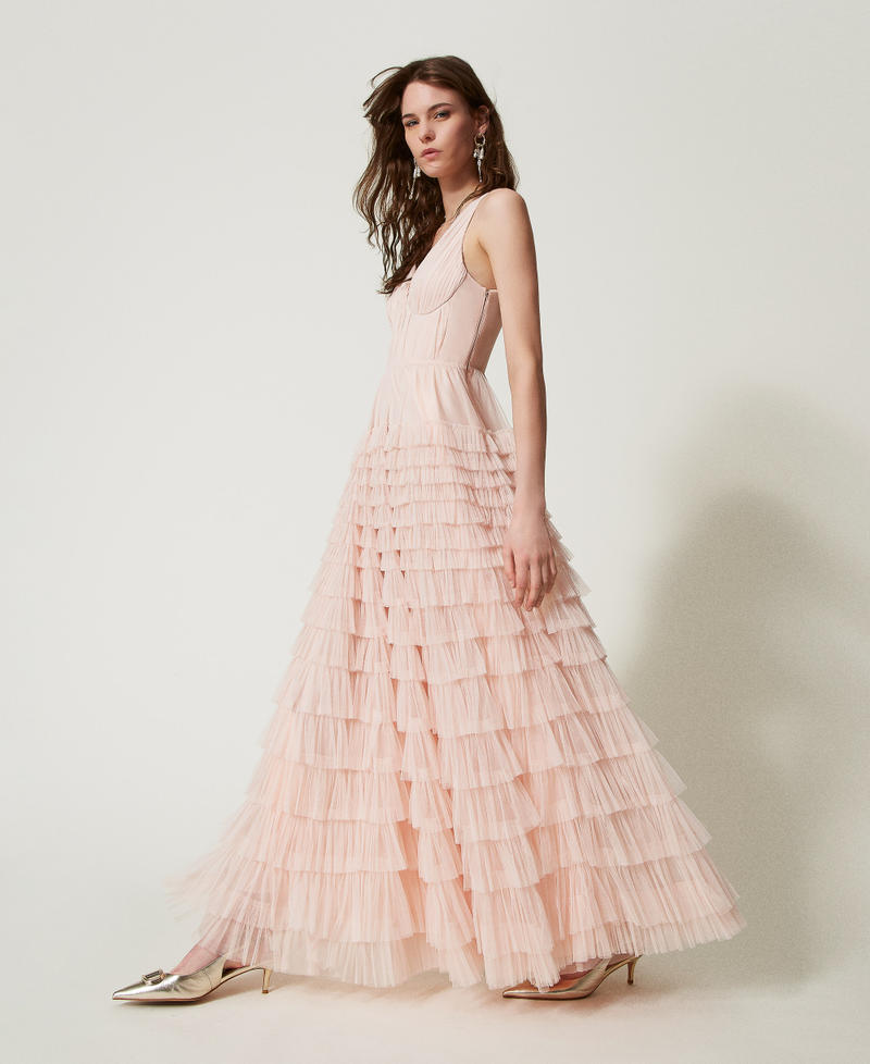 Long pleated tulle dress Fairy Rose Woman 251TQ2043_12294_02