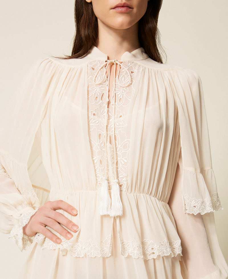 Vestido corto de georgette con bordado Nácar Mujer 252TS2296_00059_04