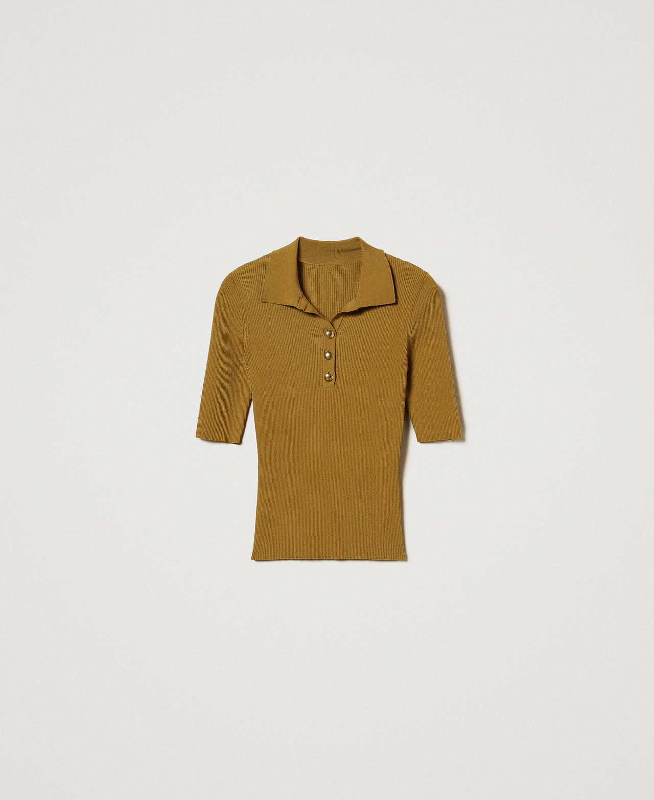 Rib-knit polo shirt Woman, Green | TWINSET Milano