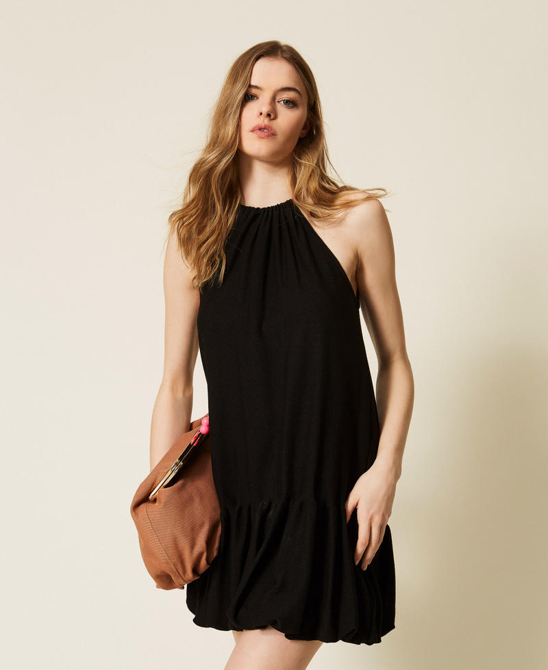 Robe courte MYFO en maille avec volant Noir Femme 261AQ3012_00006_01