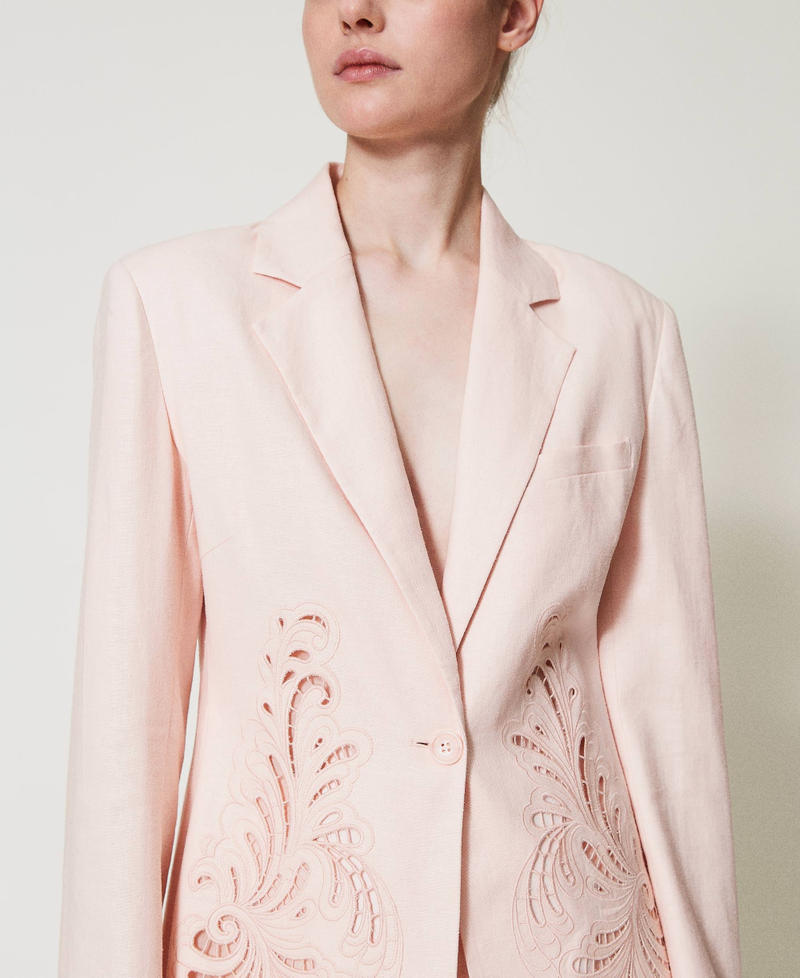 Linen blend jacket with embroidery Cupcake Pink Woman 251TP2160_00178_04