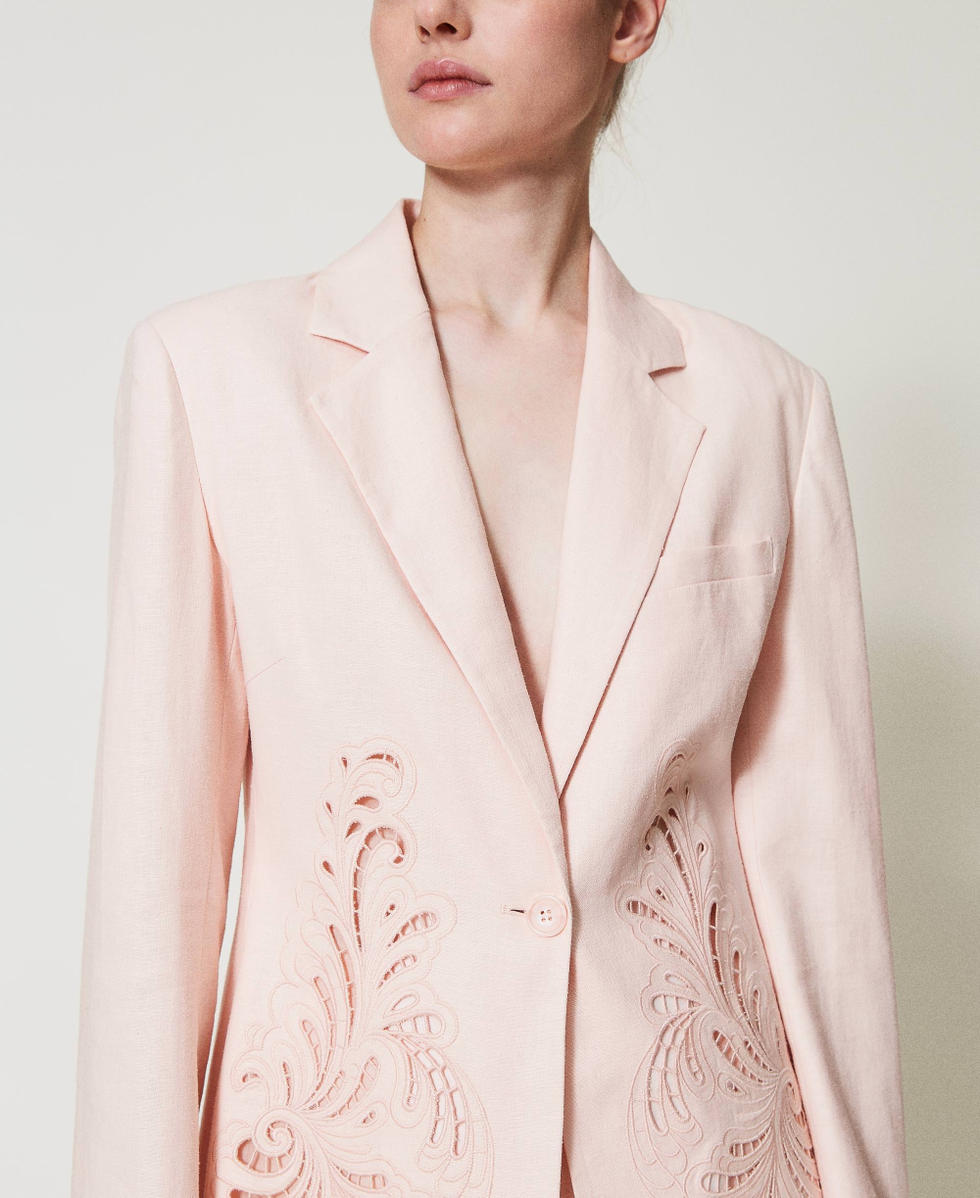 Linen blend jacket with embroidery Woman, Pink | TWINSET Milano