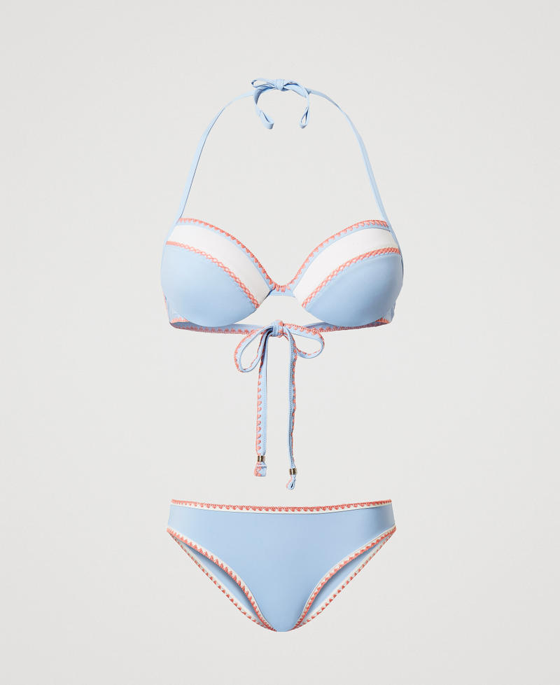 Push-up-Bikinitop und Brazilian-Bikinihose mit Stickereien Multicolor Blue Topaz / Sugar / Coral Sunset Frau 251LMMU44_12391_S0