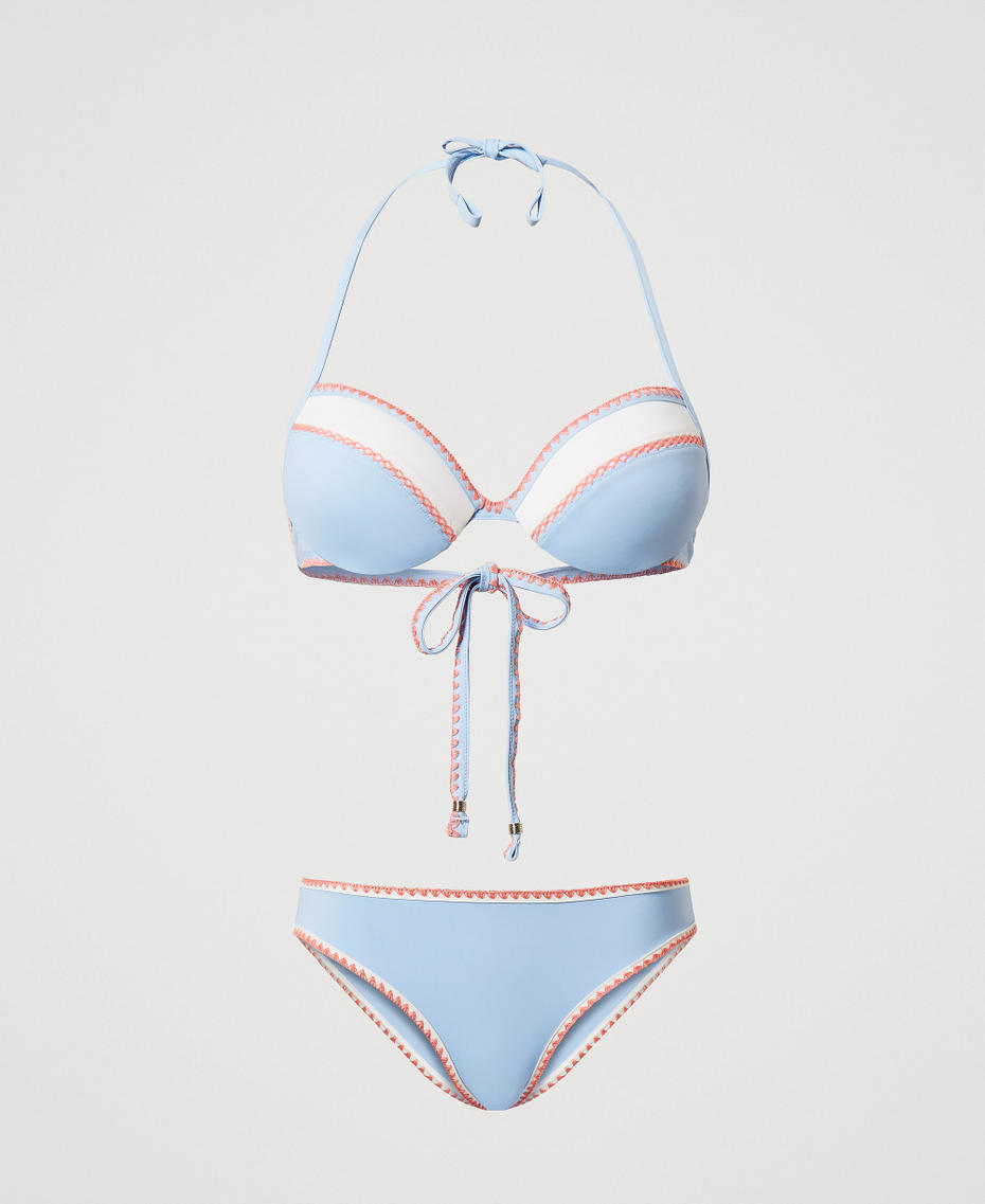 Push-up-Bikinitop und Brazilian-Bikinihose mit Stickereien Multicolor Blue Topaz / Sugar / Coral Sunset Frau 251LMMU44_12391_S0