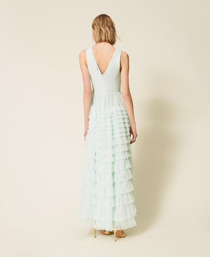 Long pleated tulle dress Aqua Blue Woman 261TP208A_13162_03