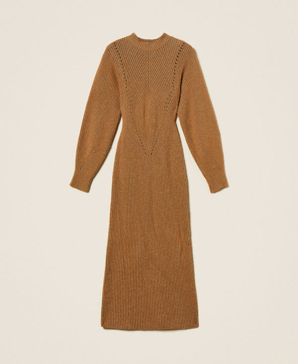 Long wool and lurex blend knit dress