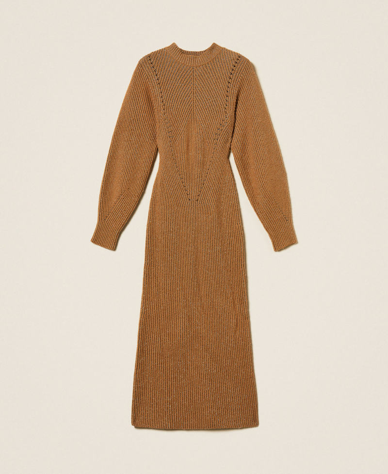 Long wool and lurex blend knit dress Two tone Alpaca Brown/Alpaca Lurex Woman 252TT3460_13013_S0