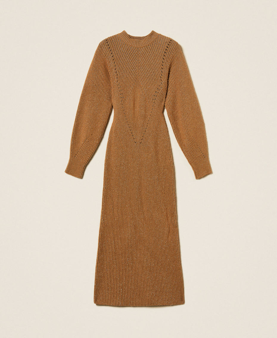 Long wool and lurex blend knit dress Two tone Alpaca Brown/Alpaca Lurex Woman 252TT3460_13013_S0