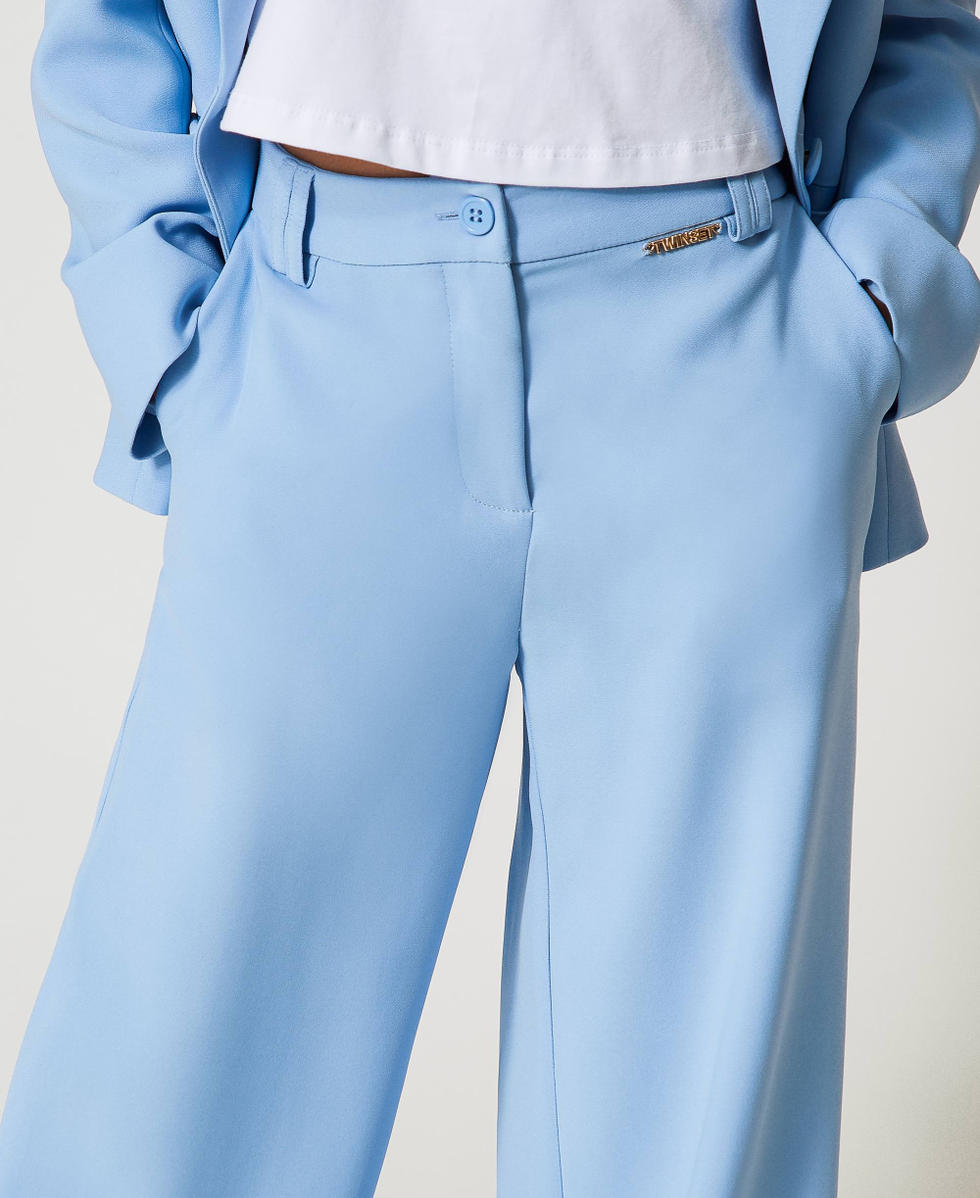 Cr&ecirc;pe palazzo trousers Light Paper Blue Girl 251GJ2QN8_12148_04