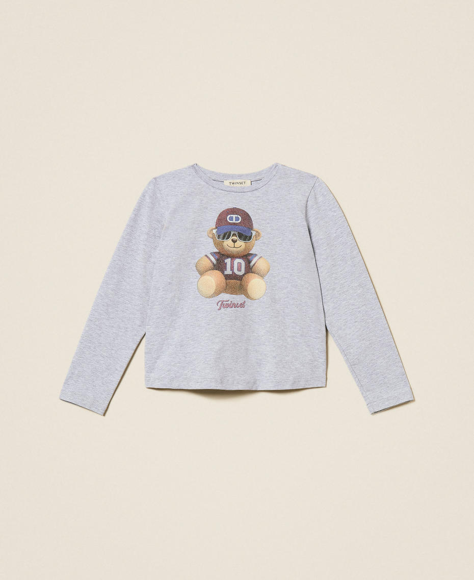 T-shirt with print and rhinestones Light  Melange Grey Girl 252GJ2321_11834_S0