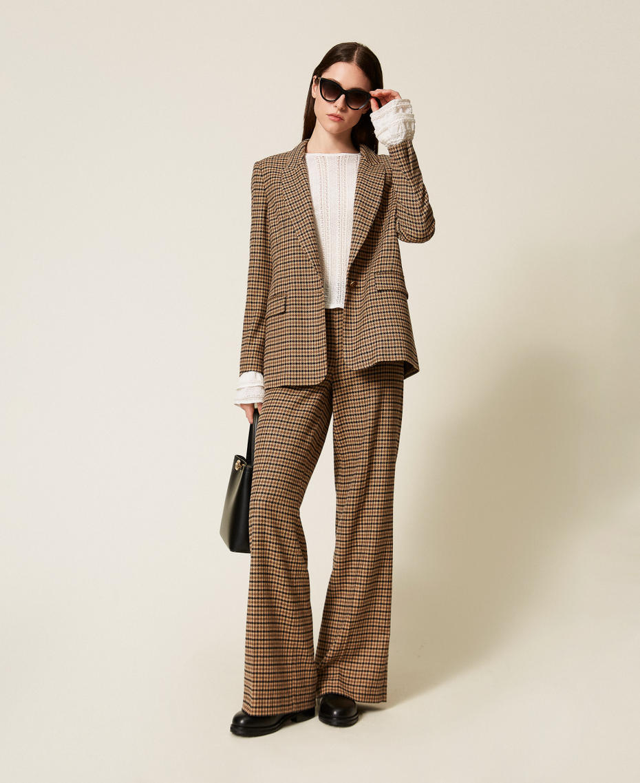 Wool blend chequered trousers Camel/Black Small Check Woman 252TT2421_12884_T0