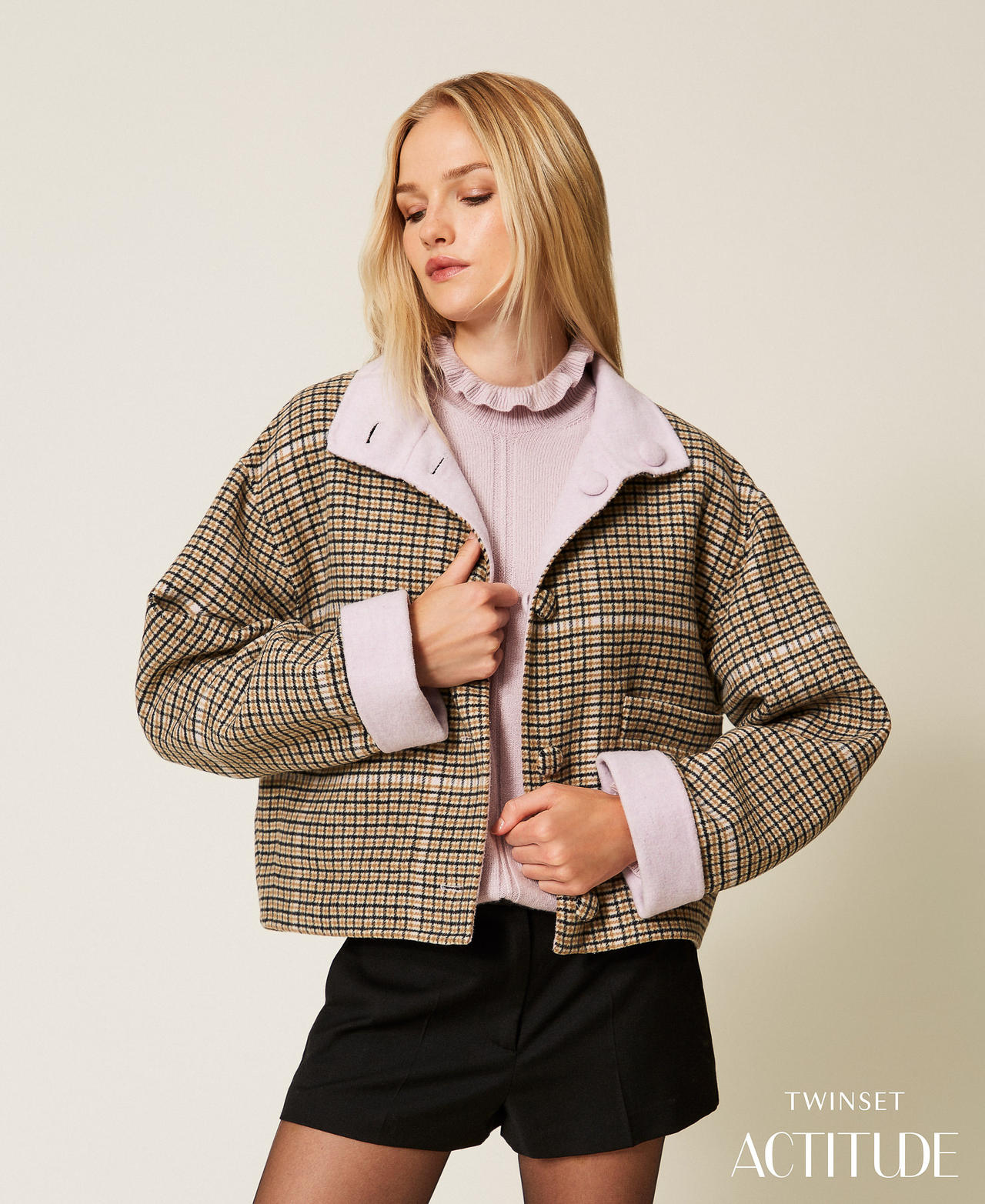 ジャケット・アウター loose basic double tailored jacket Reversible wool jacket Woman, Patterned | TWINSET Milano
