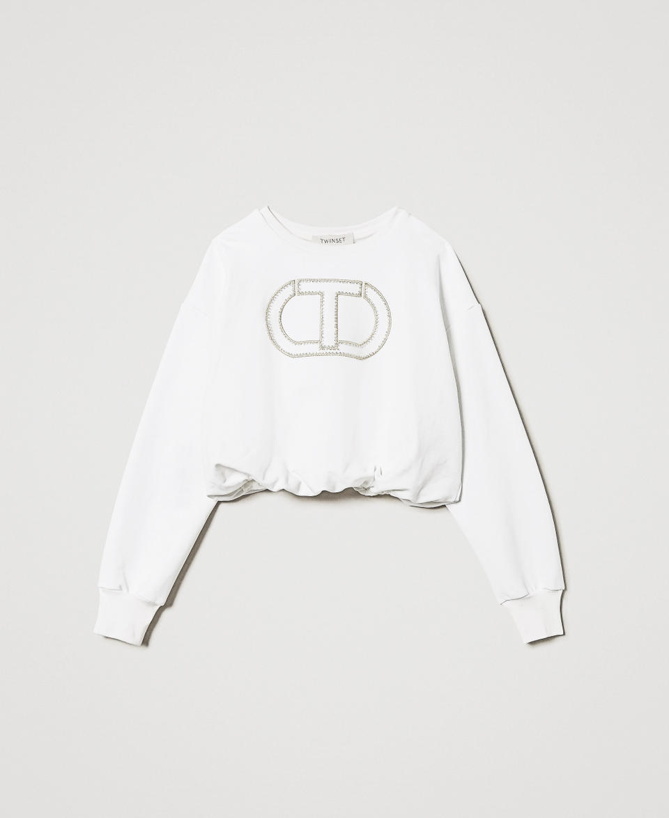 Sweatshirt with embroidered Oval T "Ice" White Girl 251GJ2584_00808_S0