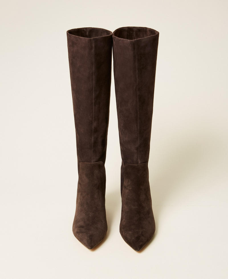 Suede leather boots Black Chocolate Woman 252TGT162_11054_04