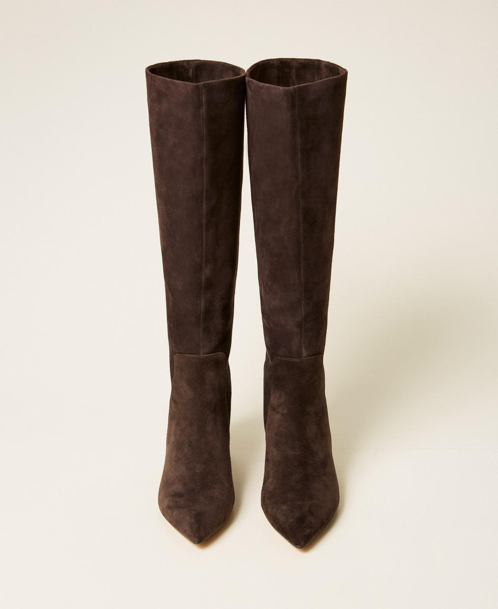 Bottes en cuir velours Chocolat Noir Femme 252TGT162_11054_04