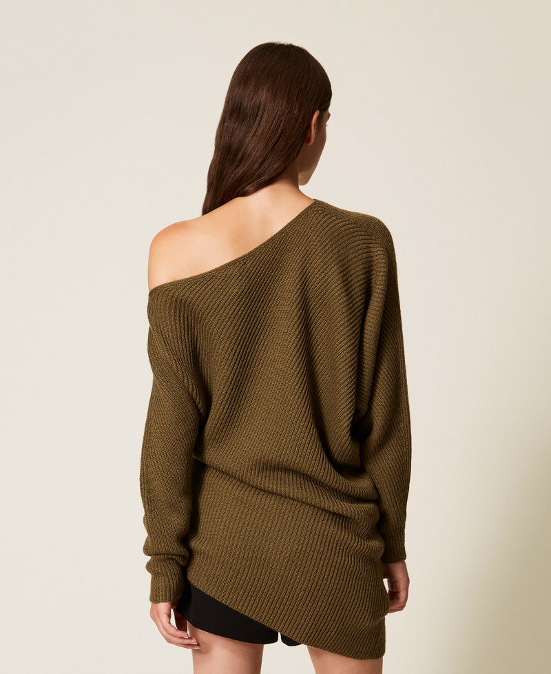 Asymmetrischer Pullover aus Wollmischung Green Olive Frau 252LI3MAA_12655_04