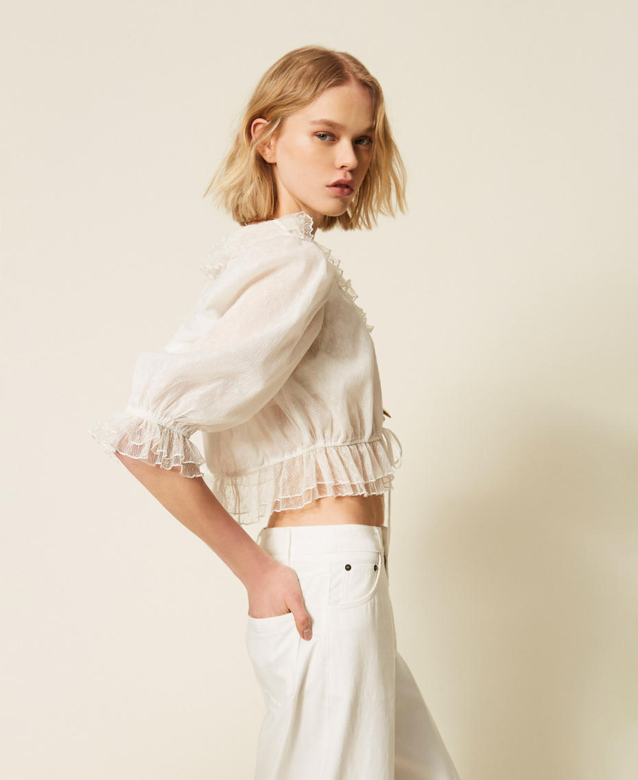 Floral tulle shirt Vanilla White Woman 261TT2400_00145_02