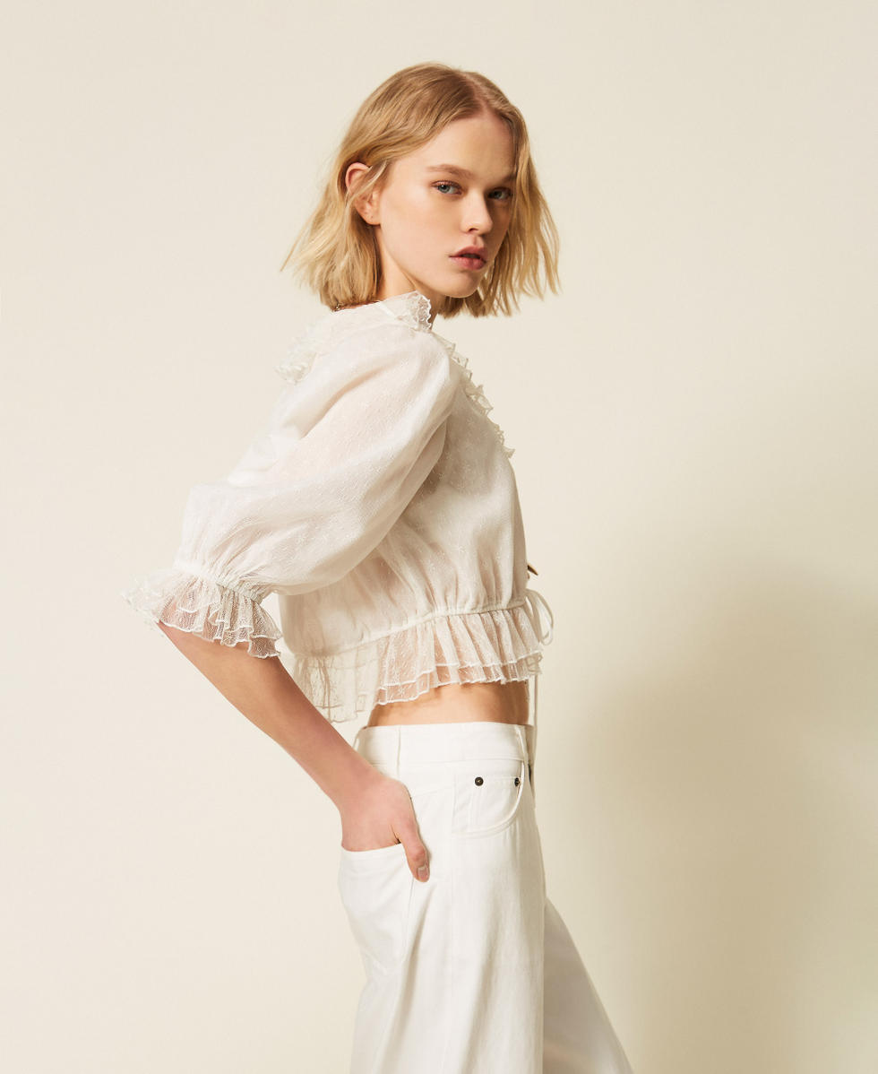 Floral tulle shirt Vanilla White Woman 261TT2400_00145_02