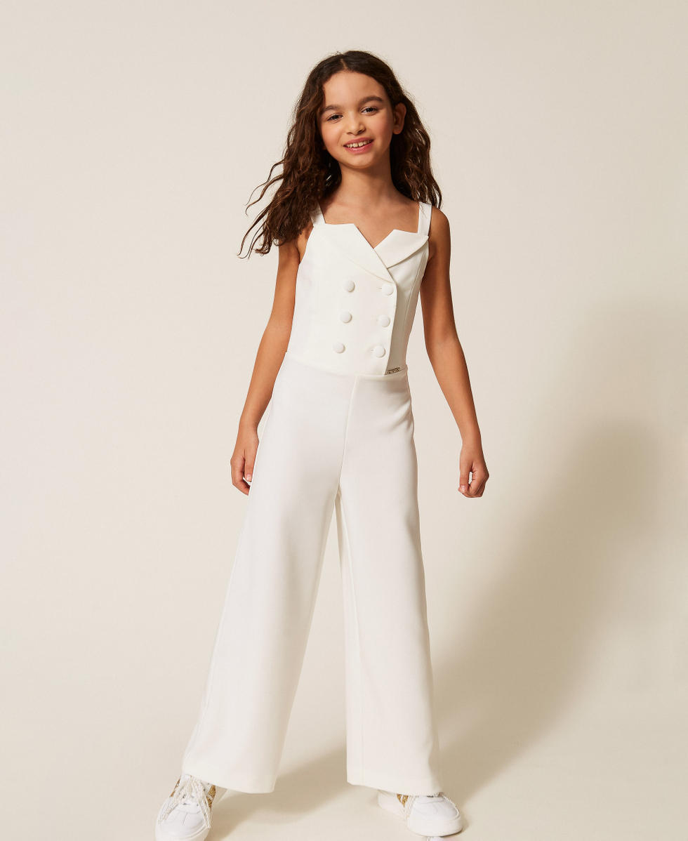 Zweireihiger Jumpsuit aus Cr&ecirc;pe Mattwei&szlig; M&auml;dchen 261GJ2Q50_00526_01