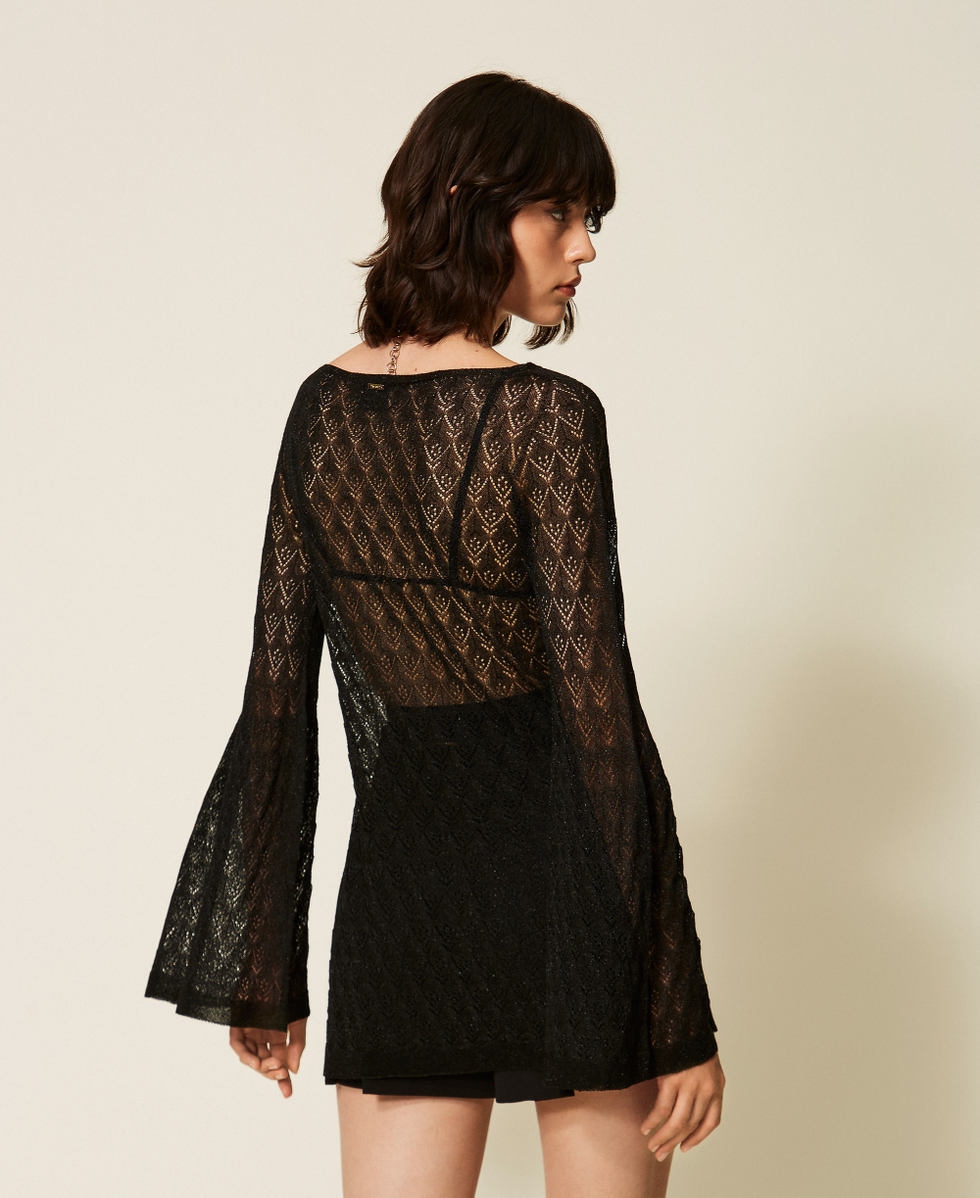 Maglia a tunica con maniche svasate Nero Lurex Donna 262TP3Q32_13597_03