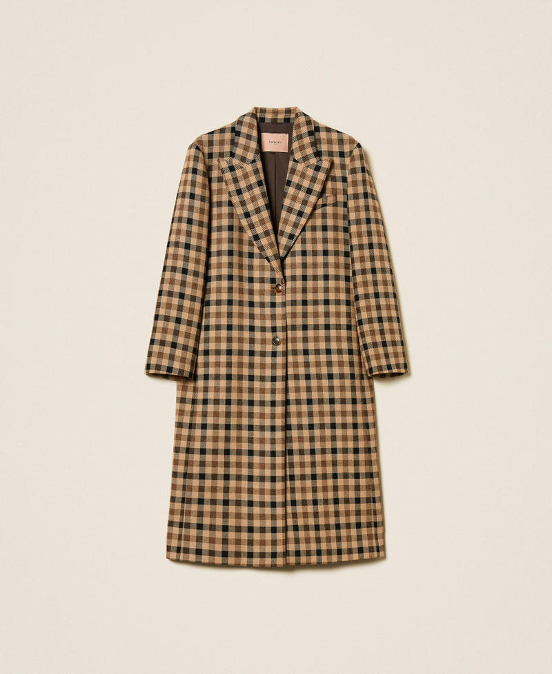 Karierter Mantel aus Wollmischung Check Kamelbraun / Schwarz Frau 252TT2430_12885_S0