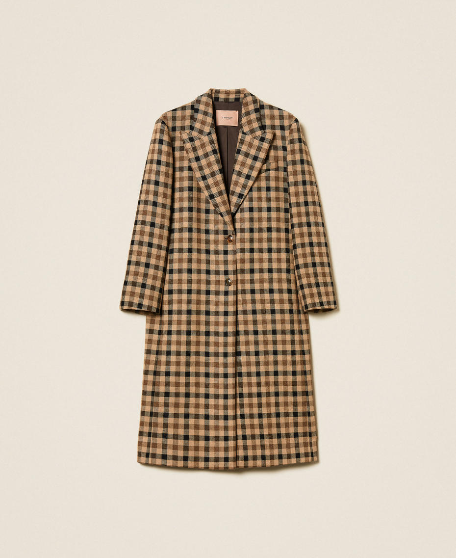 Karierter Mantel aus Wollmischung Check Kamelbraun / Schwarz Frau 252TT2430_12885_S0