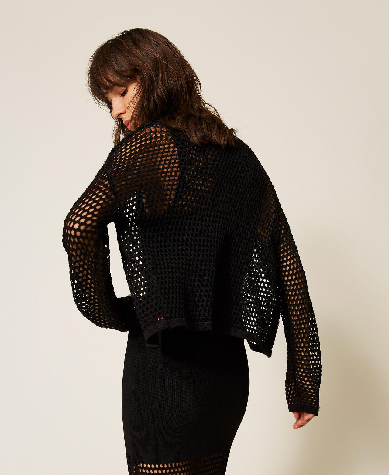 Mesh knit cardigan Black Woman 261AP3031_00006_02