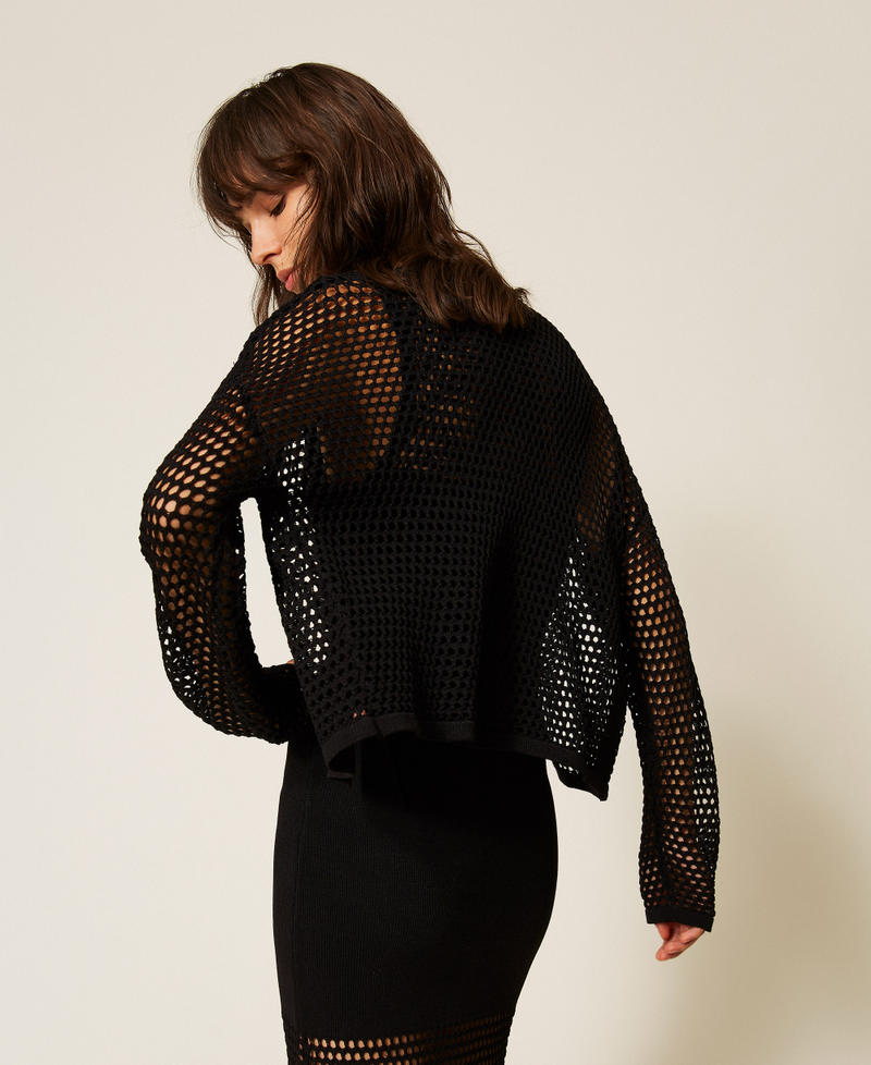 Mesh knit cardigan Black Woman 261AP3031_00006_02