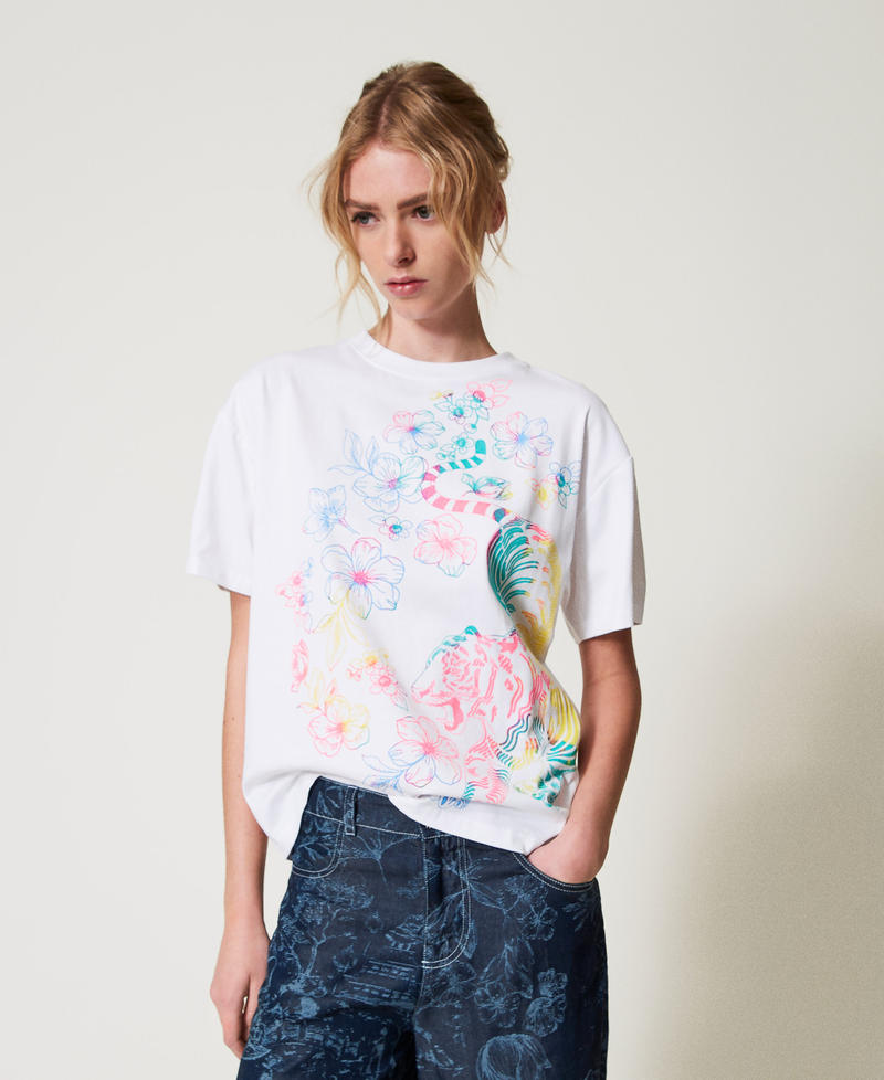 MYFO t-shirt with a floral print Papers/Multicolour Tiger Print Woman 251AQ2054_12440_02