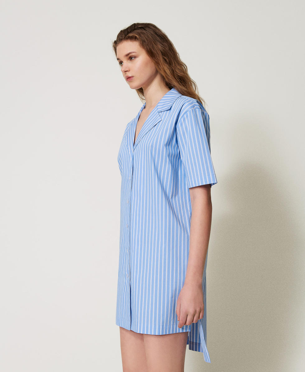 Striped nightshirt Two-tone Blue Topaz/Antique White Woman 251LL2NCC_12234_02