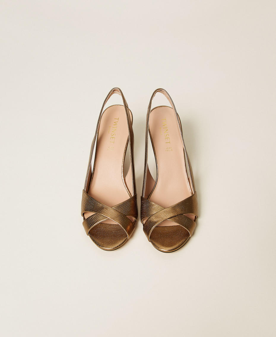 Sandale aus Metallic-Leder Karung-Print Gold Frau 262TCP154_13829_04