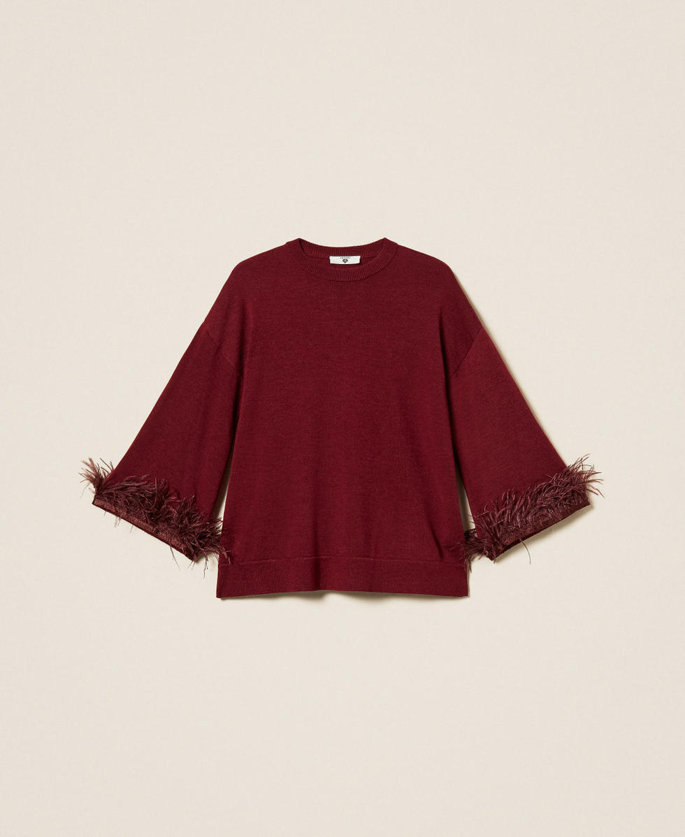 Pullover aus Wollmischung mit Federn