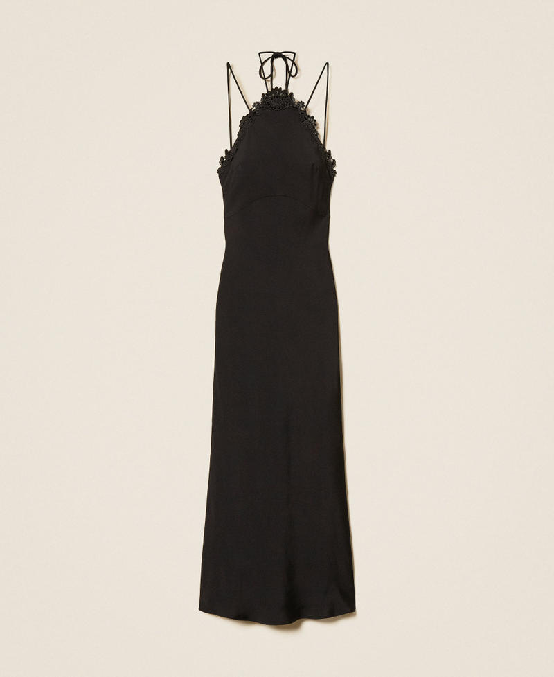 Abito lungo in raso con ricamo Nero Donna 262TT2450_00006_S0