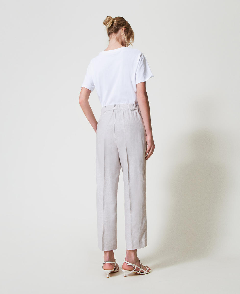 Linen blend trousers with pleats Textured Angora Woman 251AP2472_12325_02