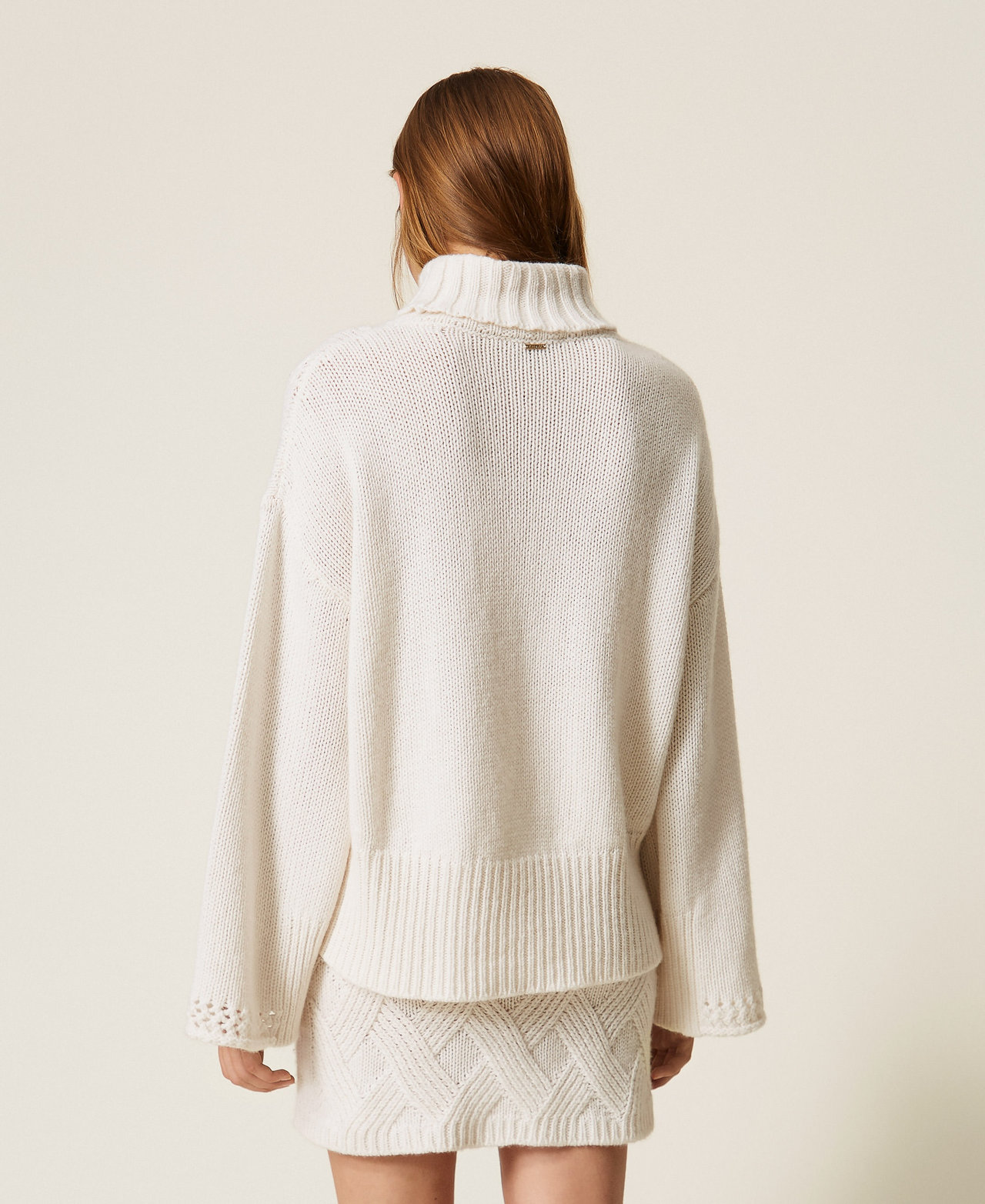 Turtleneck jumper with criss-cross pattern White Snow Woman 262TT3353_00282_03